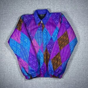 Vintage Bomber Jacket Colorful Abstract Coat Womens Size 2XL Rico 80s Unisex